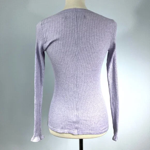 Enza Costa Light Pink Rib Long Sleeve Shirt Medium Cotton Cashmere Sweater S XS - Picture 3 of 13